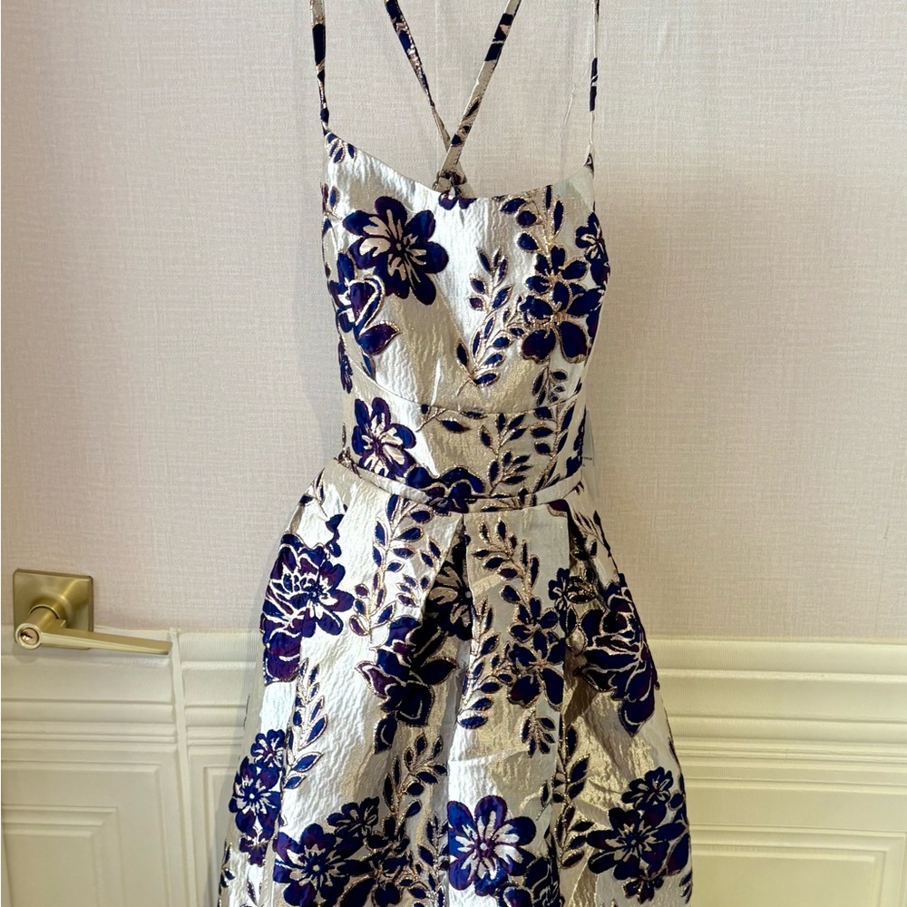 Morgan & Co. Cream, Indigo & Gold Floral Dress - Picture 2 of 9